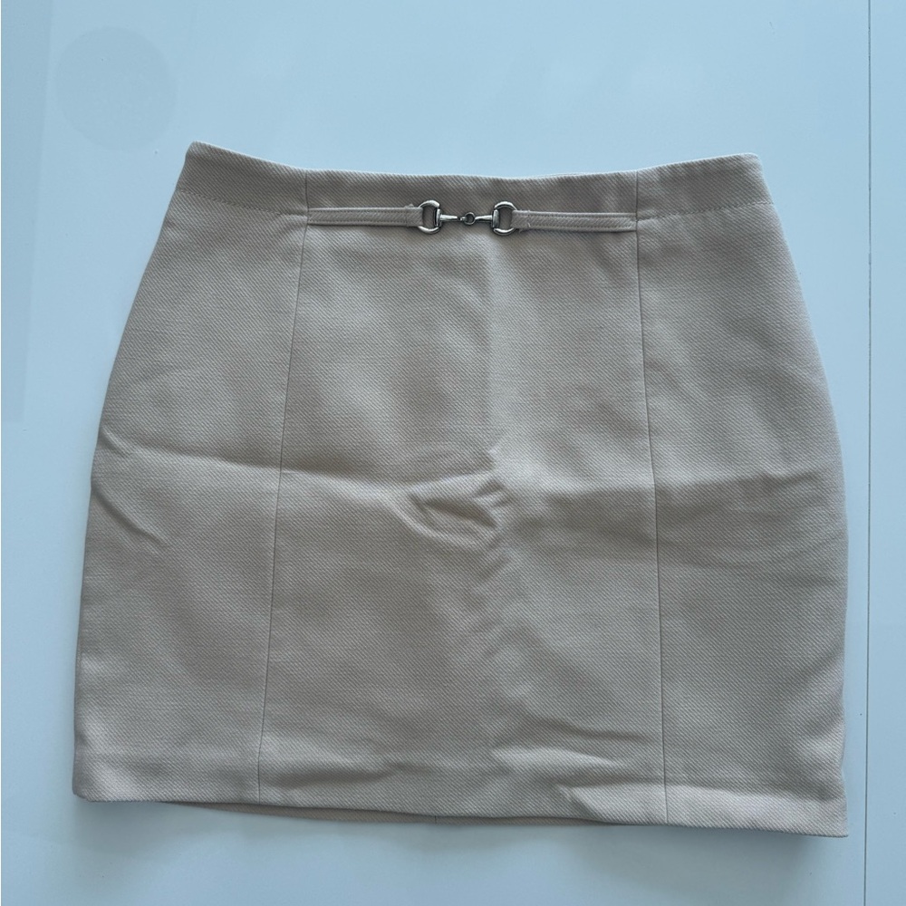 H&M Beige Pencil Skirt with Silver Horsebit Detail